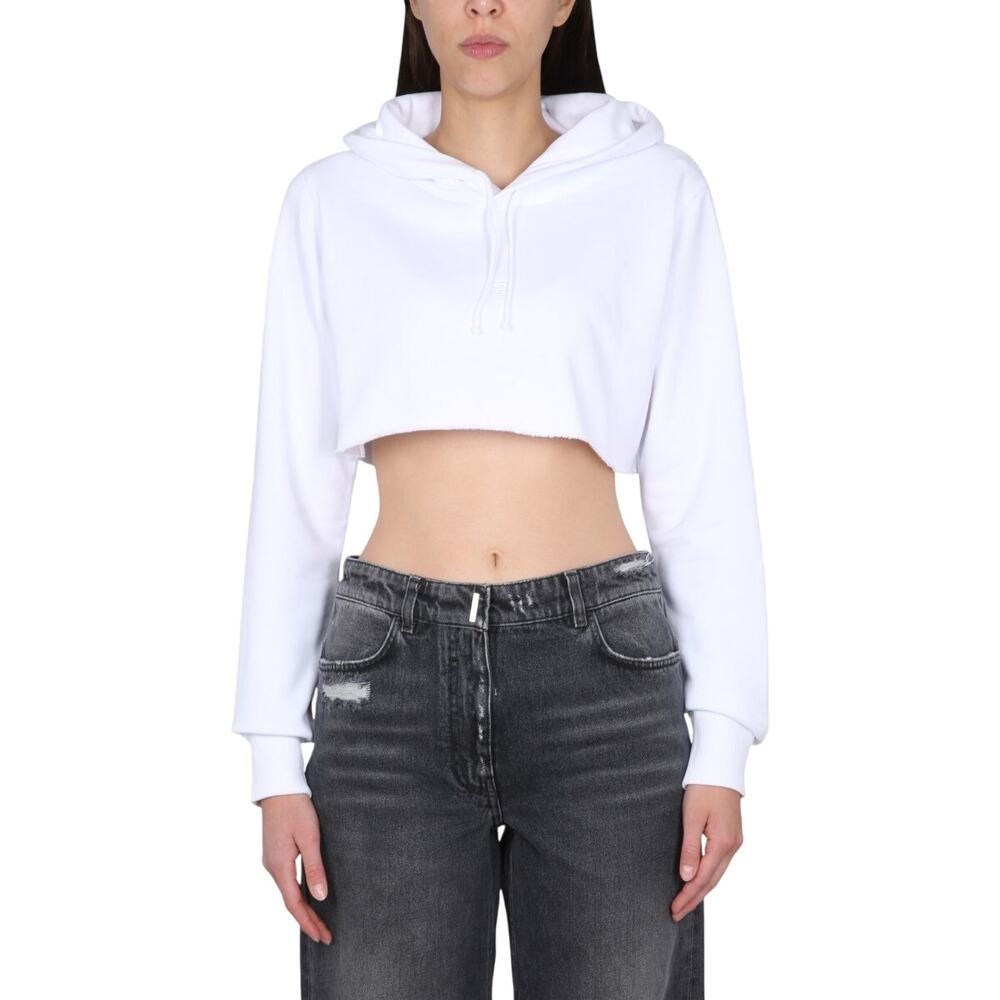 Givenchy Cropped 4G Logo Cotton Long Sleeve Pullover Hoodie White Women's XS